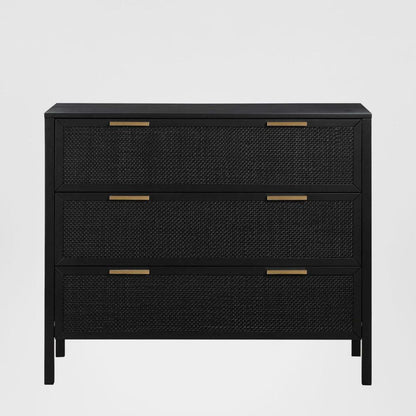 Santorini Hamptons 3 Drawer Timber/Rattan Dresser 100cm Black