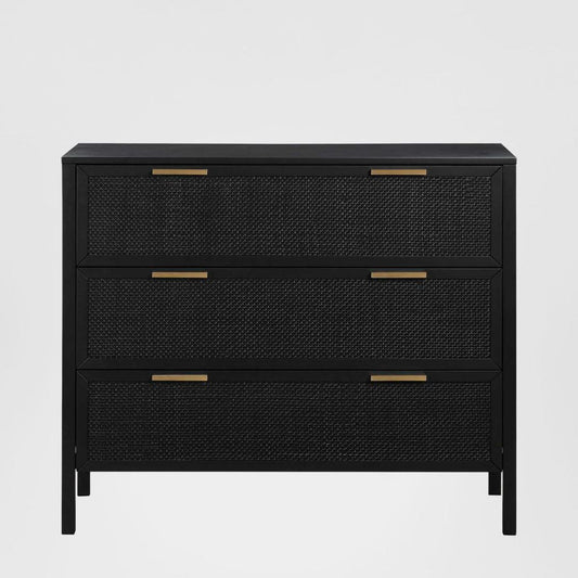 Santorini Hamptons 3 Drawer Timber/Rattan Dresser 100cm Black