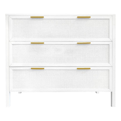 Santorini Hamptons 3 Drawer Timber/Rattan Dresser 100cm White
