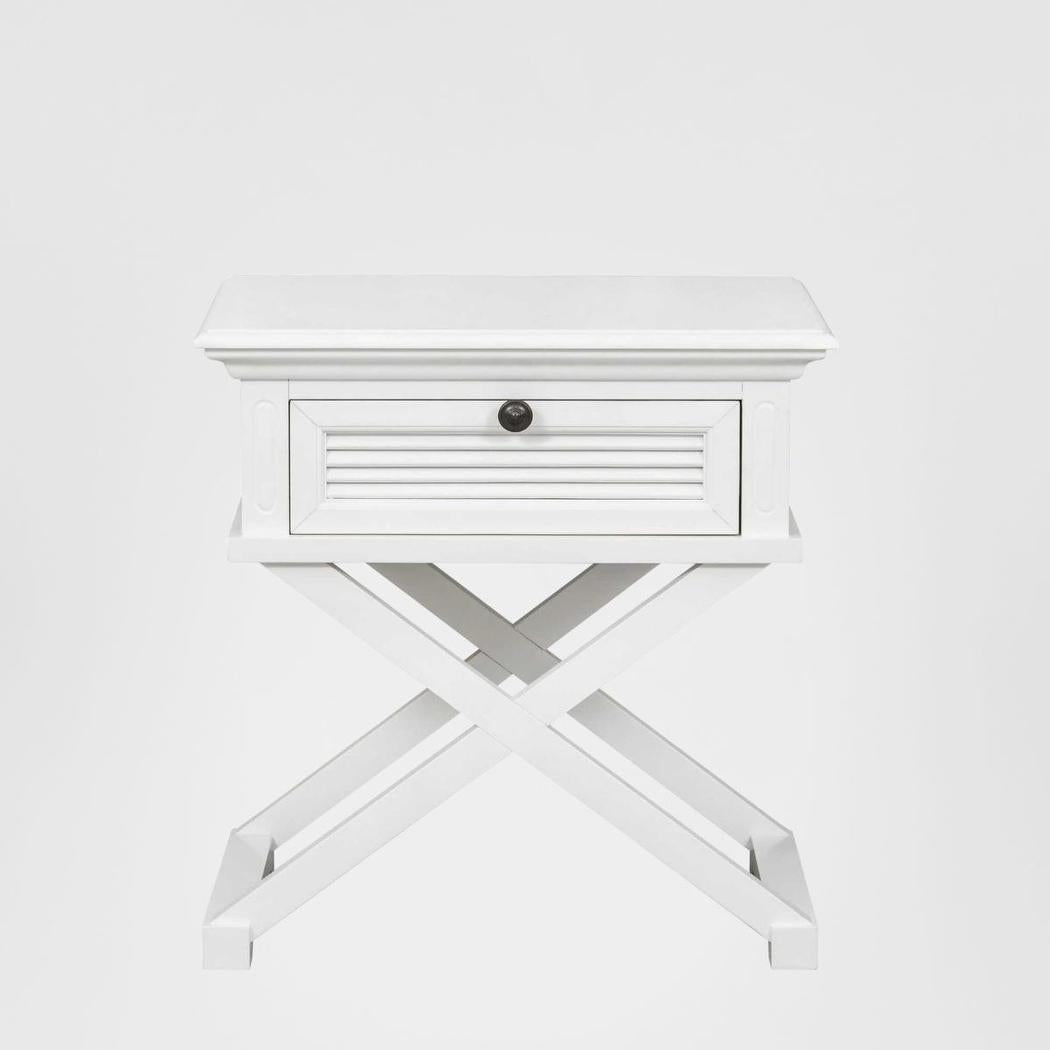 West Beach Cross Leg Hamptons BedSide Table W/Drawer White
