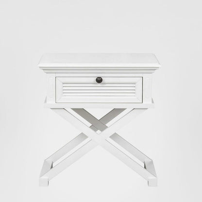 West Beach Cross Leg Hamptons BedSide Table W/Drawer White