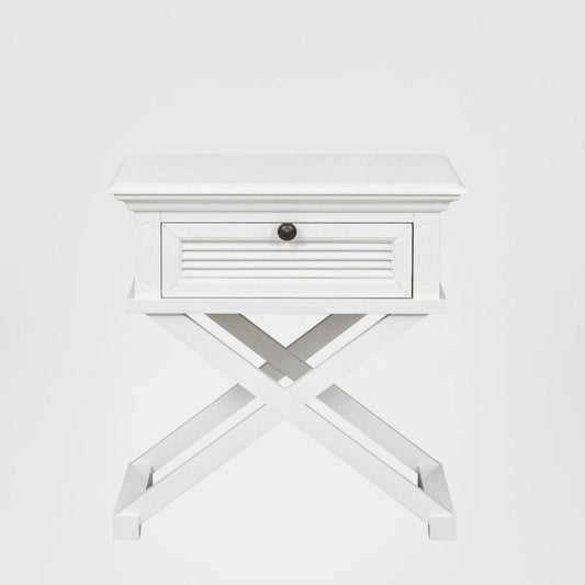 West Beach Cross Leg Hamptons BedSide Table W/Drawer White
