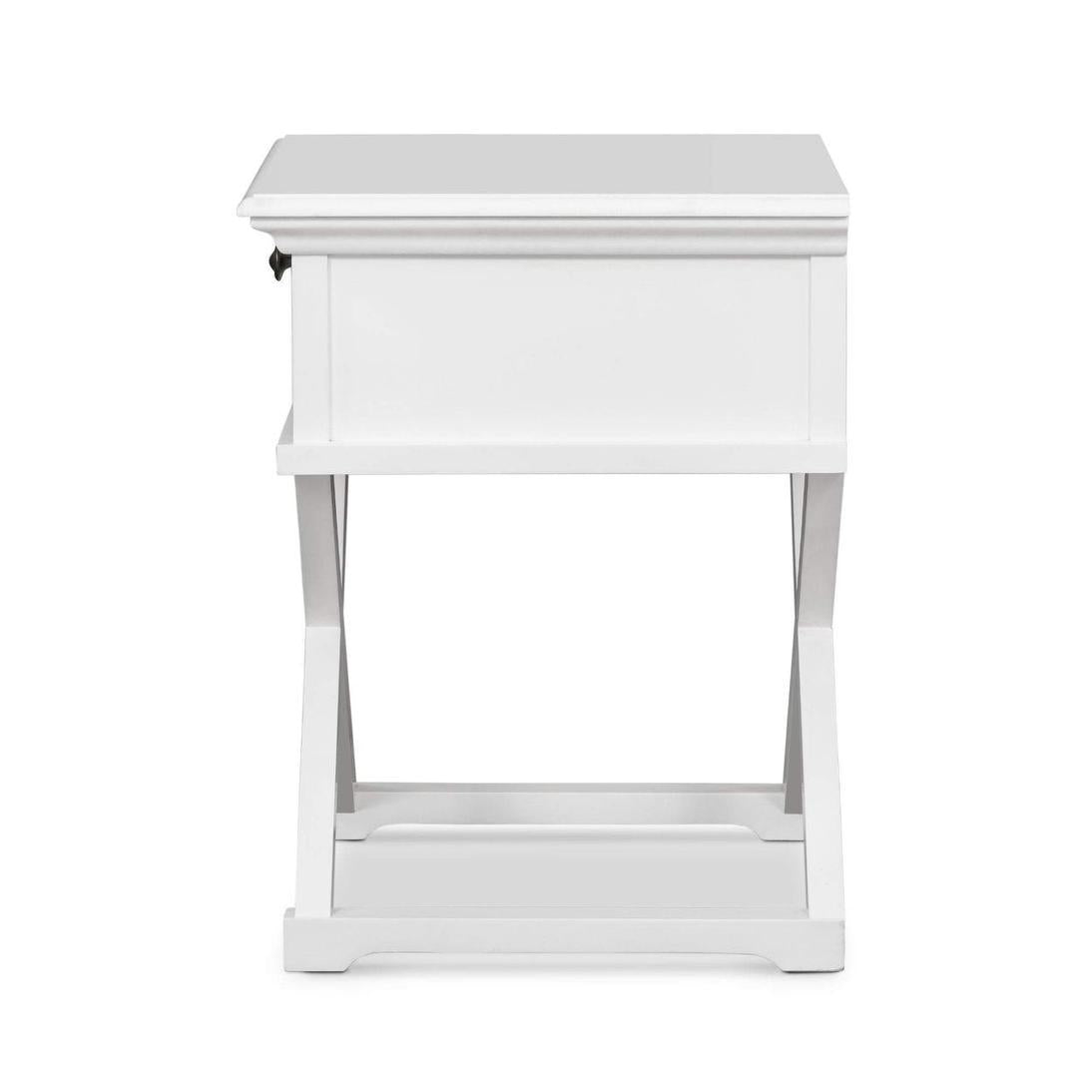 West Beach Cross Leg Hamptons BedSide Table W/Drawer White