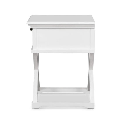 West Beach Cross Leg Hamptons BedSide Table W/Drawer White