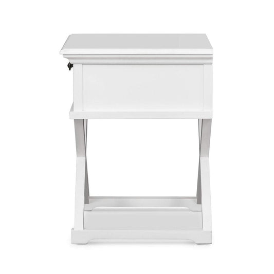 West Beach Cross Leg Hamptons BedSide Table W/Drawer White