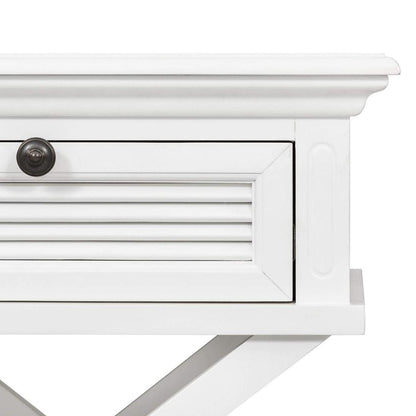 West Beach Cross Leg Hamptons BedSide Table W/Drawer White
