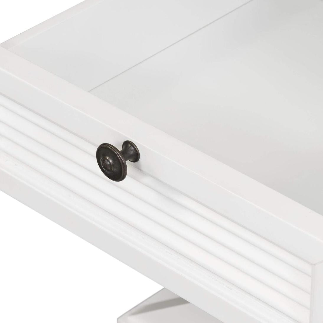 West Beach Cross Leg Hamptons BedSide Table W/Drawer White