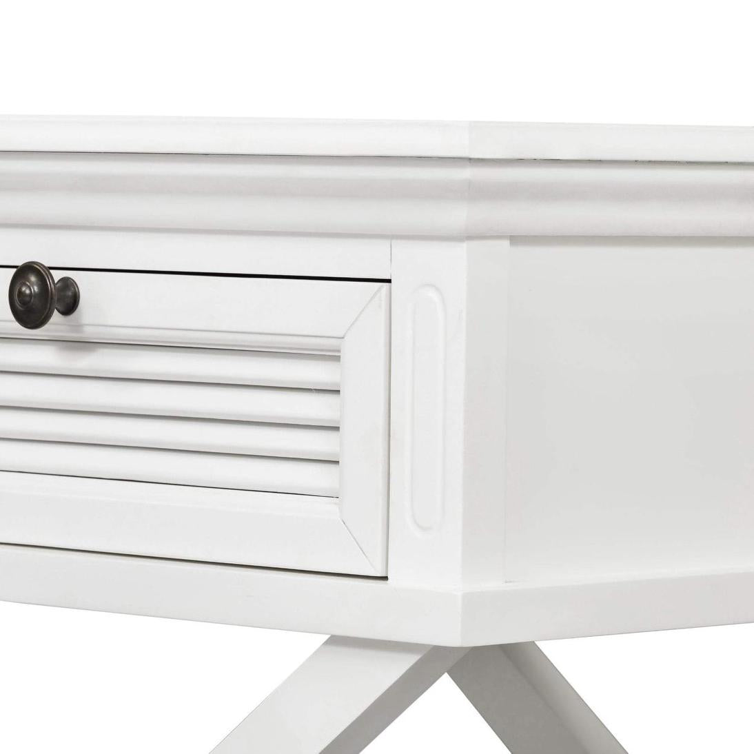 West Beach Cross Leg Hamptons BedSide Table W/Drawer White
