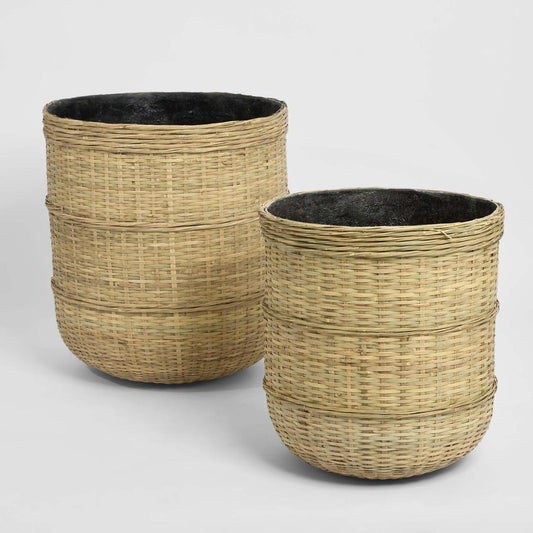 Village Planter Set of 2 Bamboo/Cement