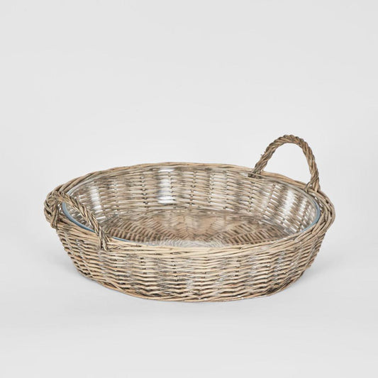 Round Basket With Glass Dish