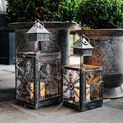 Rustic Tin Christmas Lantern Set of 2