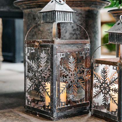 Rustic Tin Christmas Lantern Set of 2