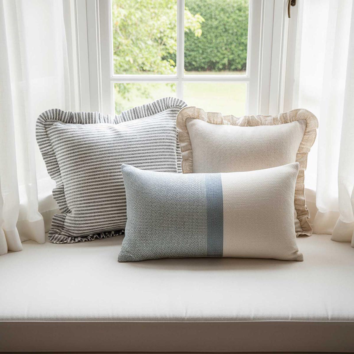 Tick Frill Cushion 50x50 Blue - Cover only