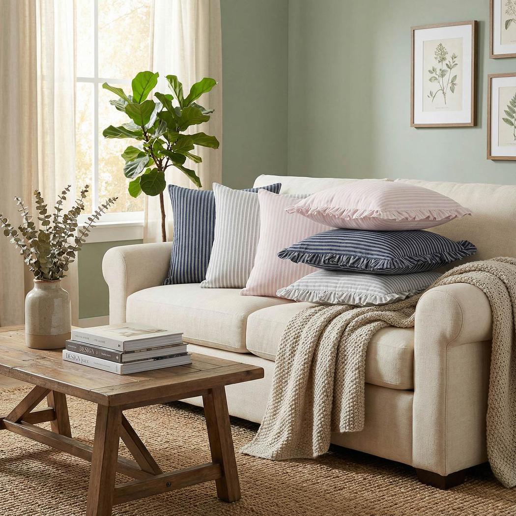 Tick Frill Cushion 50x50 Blue - Cover only