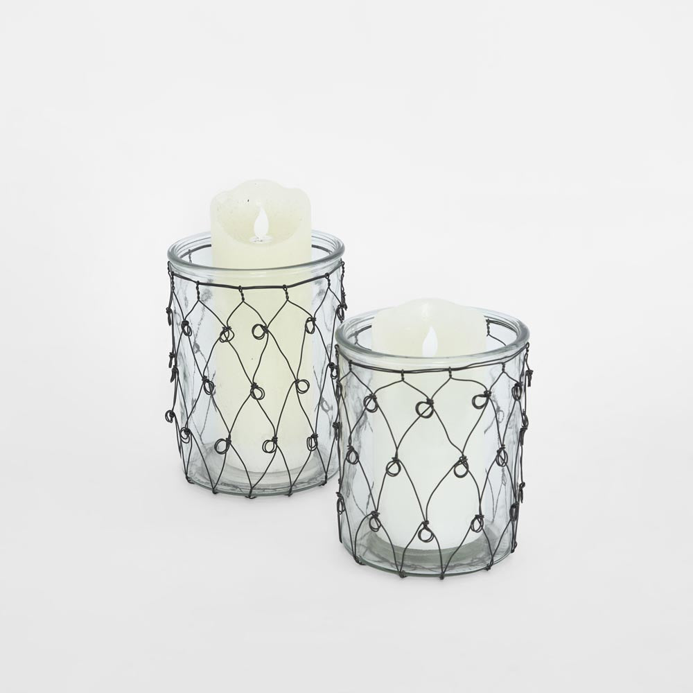 Wire Covered Candle Holder Set of 2