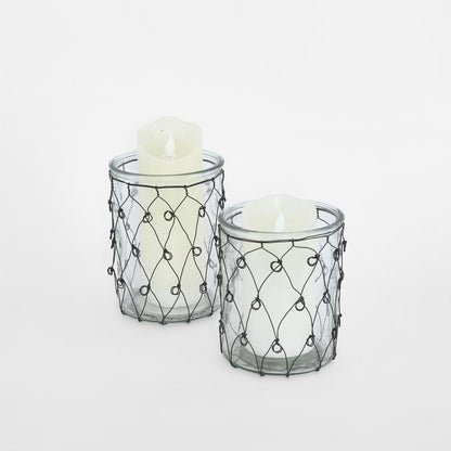 Wire Covered Candle Holder Set of 2
