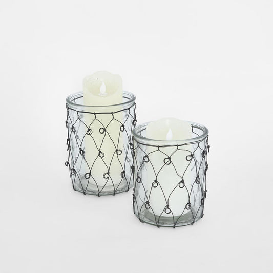 Wire Covered Candle Holder Set of 2