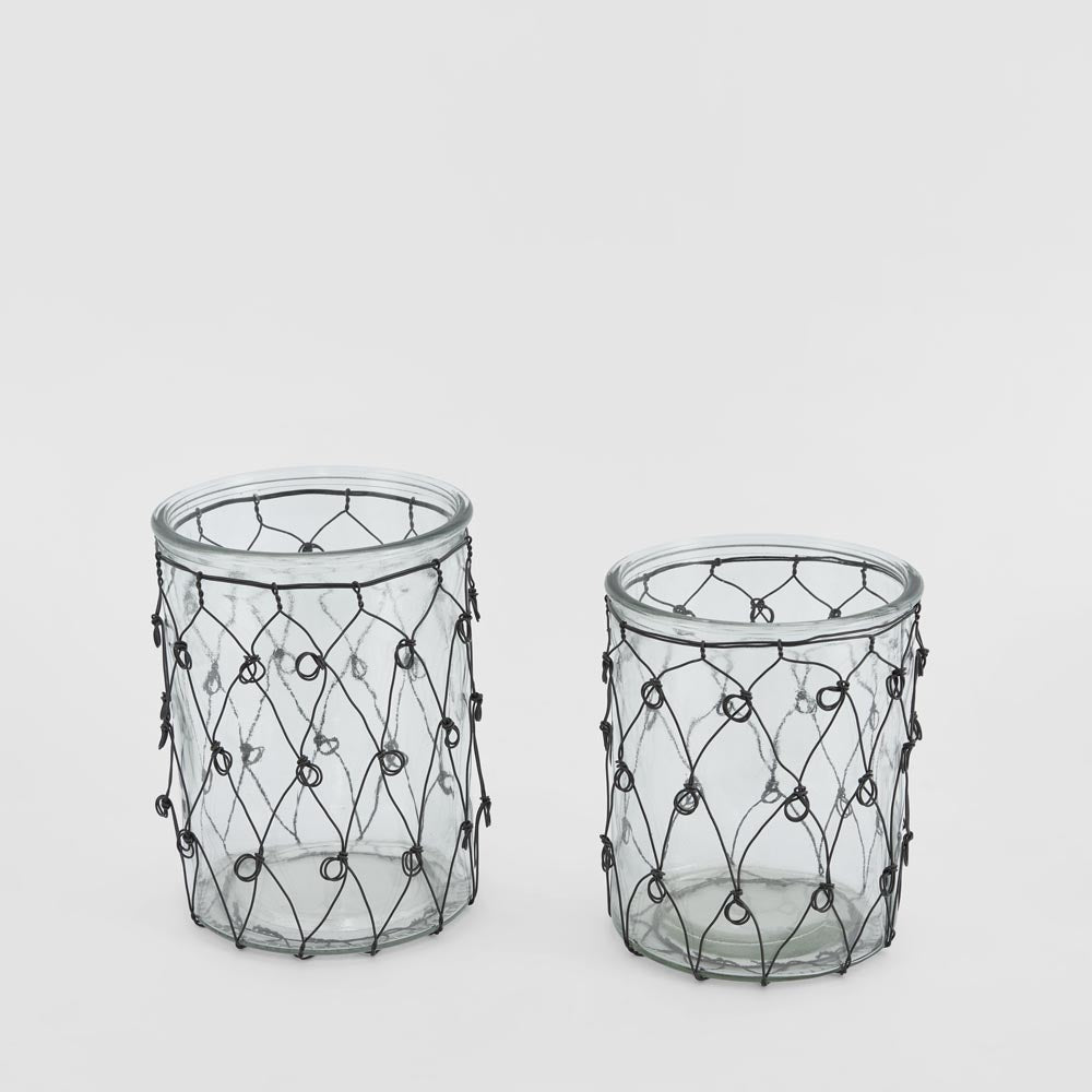 Wire Covered Candle Holder Set of 2
