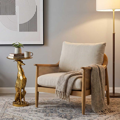 Luberon Armchair Oak & Rattan W/Linen Blend Cushions
