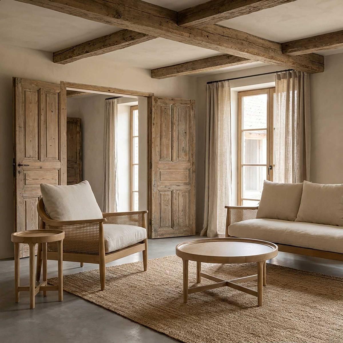 Luberon Armchair Oak & Rattan W/Linen Blend Cushions