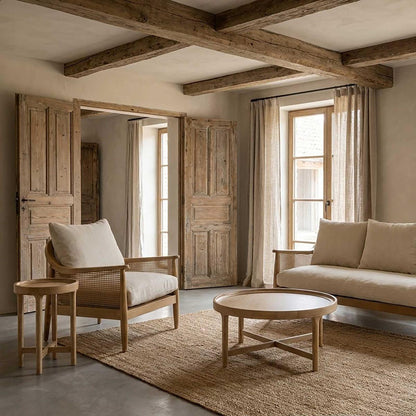 Luberon Armchair Oak & Rattan W/Linen Blend Cushions
