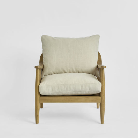 Luberon Armchair Oak & Rattan W/Linen Blend Cushions