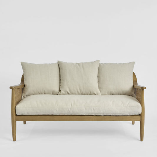 Luberon 2 Seat Oak & Rattan Sofa W/Linen Blend Cushions