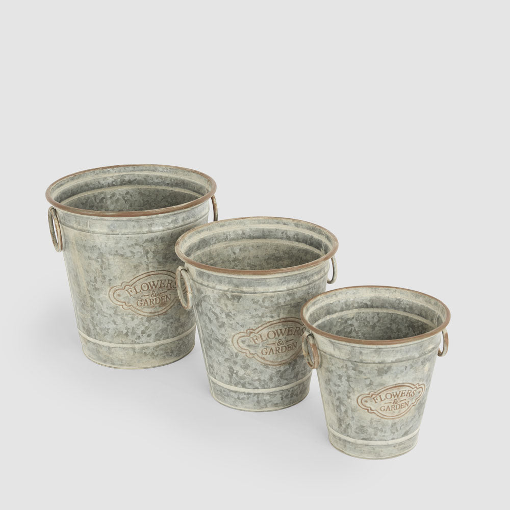Parterre Round Zinc Planters Set of 3