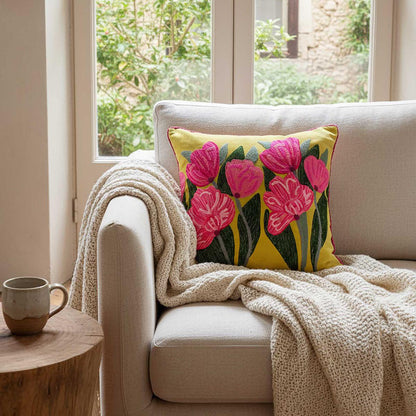 Lotus Flower Cushion 50x50cm Yellow