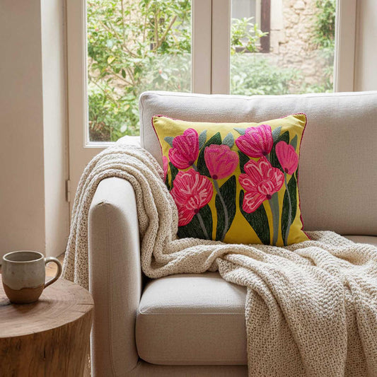 Lotus Flower Cushion 50x50cm Yellow