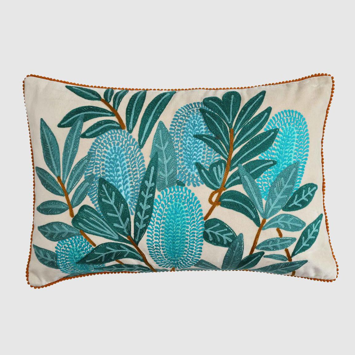 Banksia Embroidered 40 x 60 Cushion Turquoise Multi