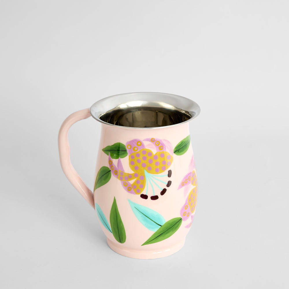 Lilies Hand Painted Jug Light Pink