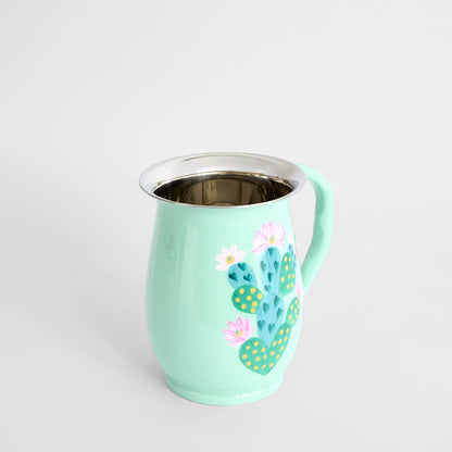 Prickly Pear Cactus Hand Painted Jug Teal