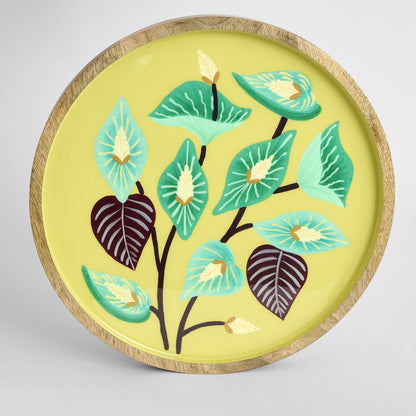 Peace Lily Hand Painted Enamel Tray Yellow