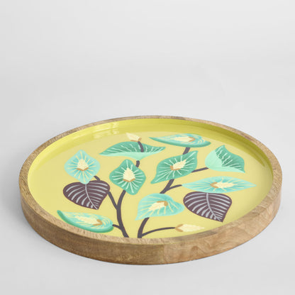 Peace Lily Hand Painted Enamel Tray Yellow