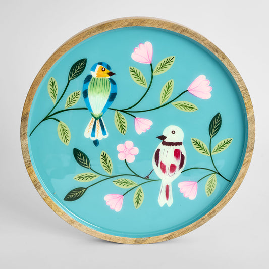 Rosella Hand Painted Enamel Tray Turquoise