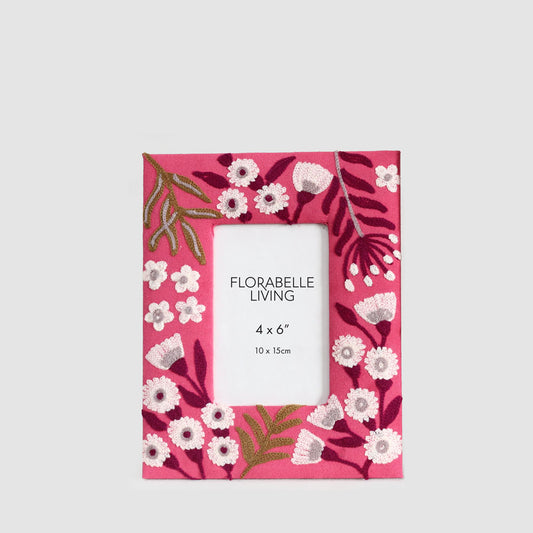 Wax Flower 4 x 6" Embroidered Photoframe Fuchsia