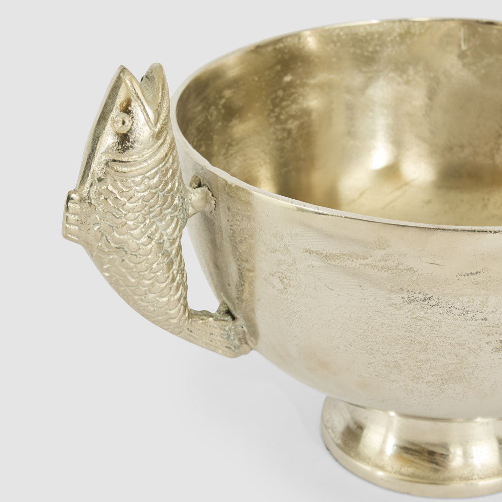Fish Footed Metal Bowl Large Pewter