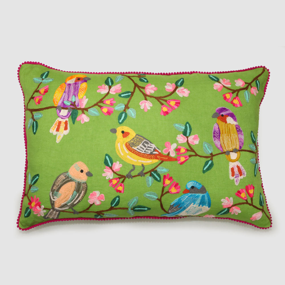 Rosella 40 x 60cms Embroidered Cushion Green