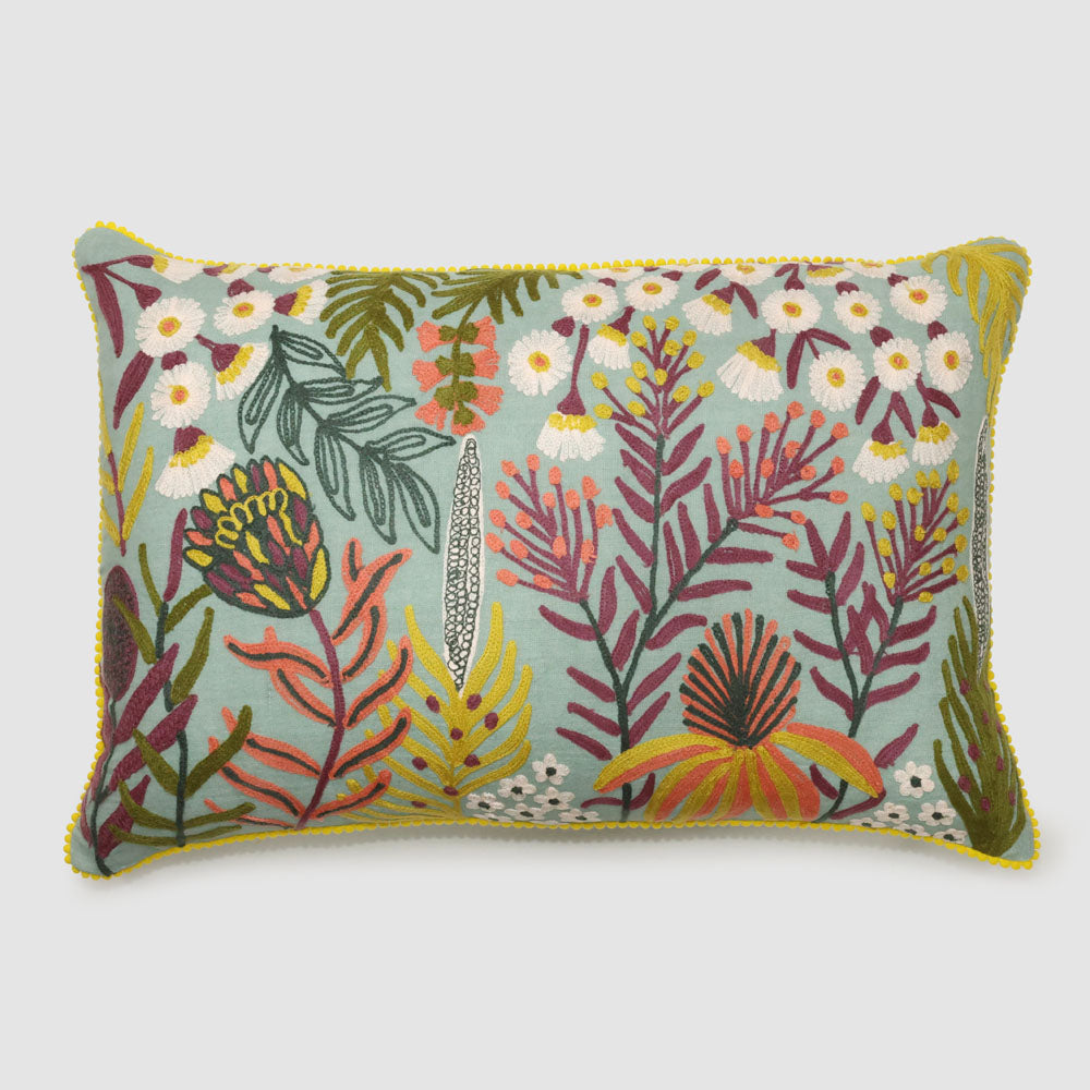 Native Meadow 40 x 60cms Embroidered Cushion Pale Green