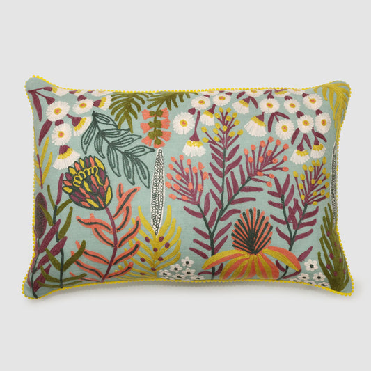 Native Meadow 40 x 60cms Embroidered Cushion Pale Green