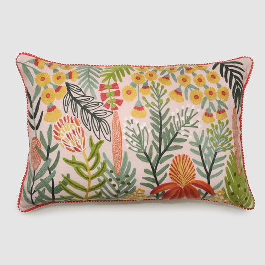 Native Meadow 40 x 60cms Embroidered Cushion Light Pink