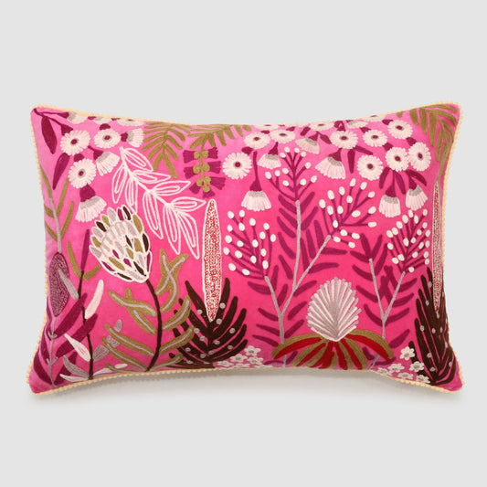 Native Meadow 40 x 60cms Embroidered Cushion Fuchsia