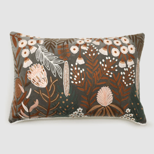 Native Meadow 40 x 60cms Embroidered Cushion Grey