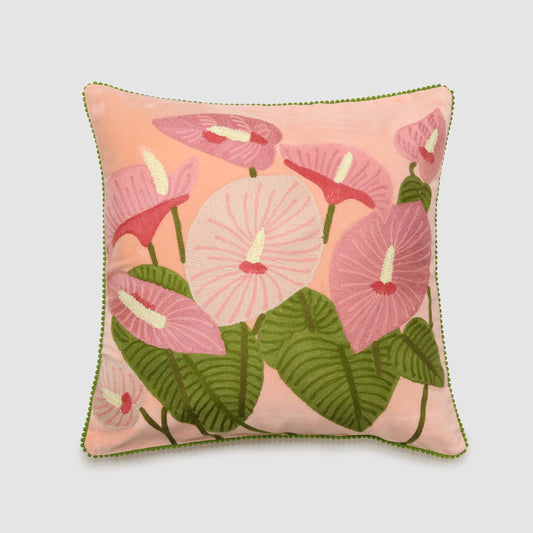 Peace Lily 50 x 50cm Embroidered Cushion Light Pink