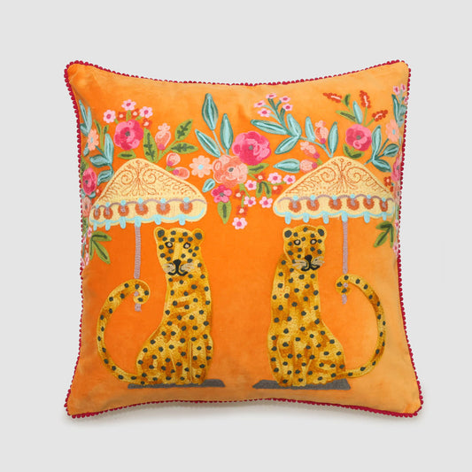 Cheetahs 50 x 50cm Embroidered Cushion Orange