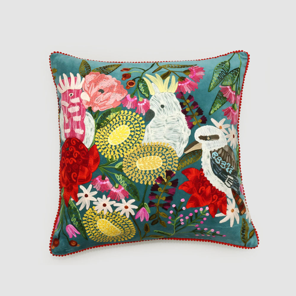 Wildflight 50 x 50cm Embroidered Cushion Dark Green