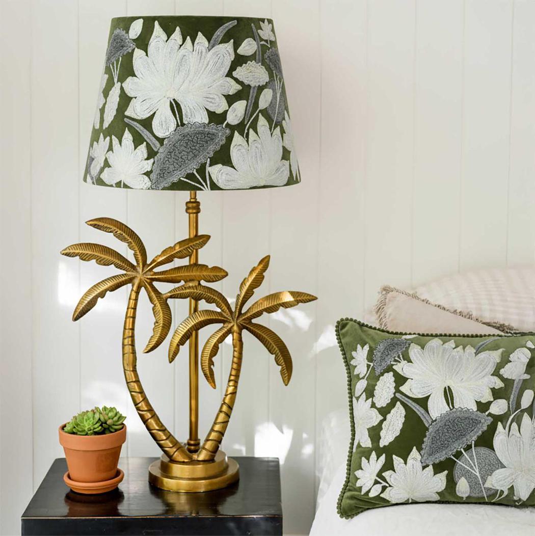 White Lotus 40x60cm Embroidered Cushion Green