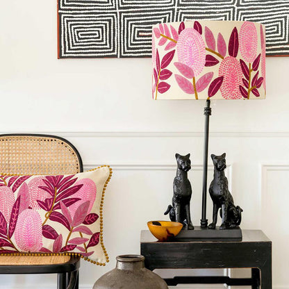 Pink Banksia 40x60cm Embroidered Cushion Cream