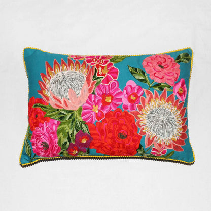Tropical Garden 40x60cm Embroidered Cushion Aqua